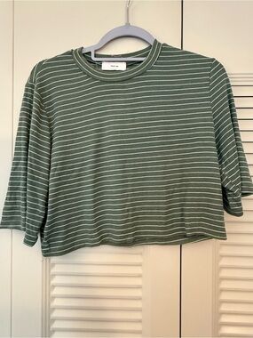 Striped Olive Green Crop Tee - Women